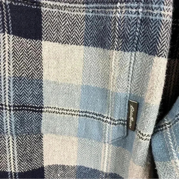 EDDIE BAUER blue heavy cotton plaid flannel button down shirt MEN'S SIZE XXL - Picture 3 of 7